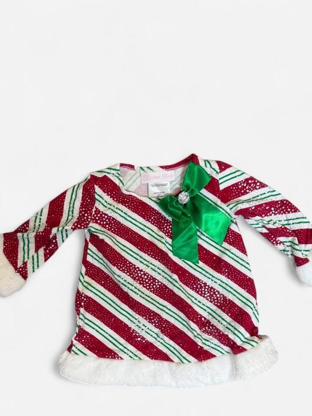 Bonnie Baby Red, Green & White Striped Holiday Long Sleeve Top